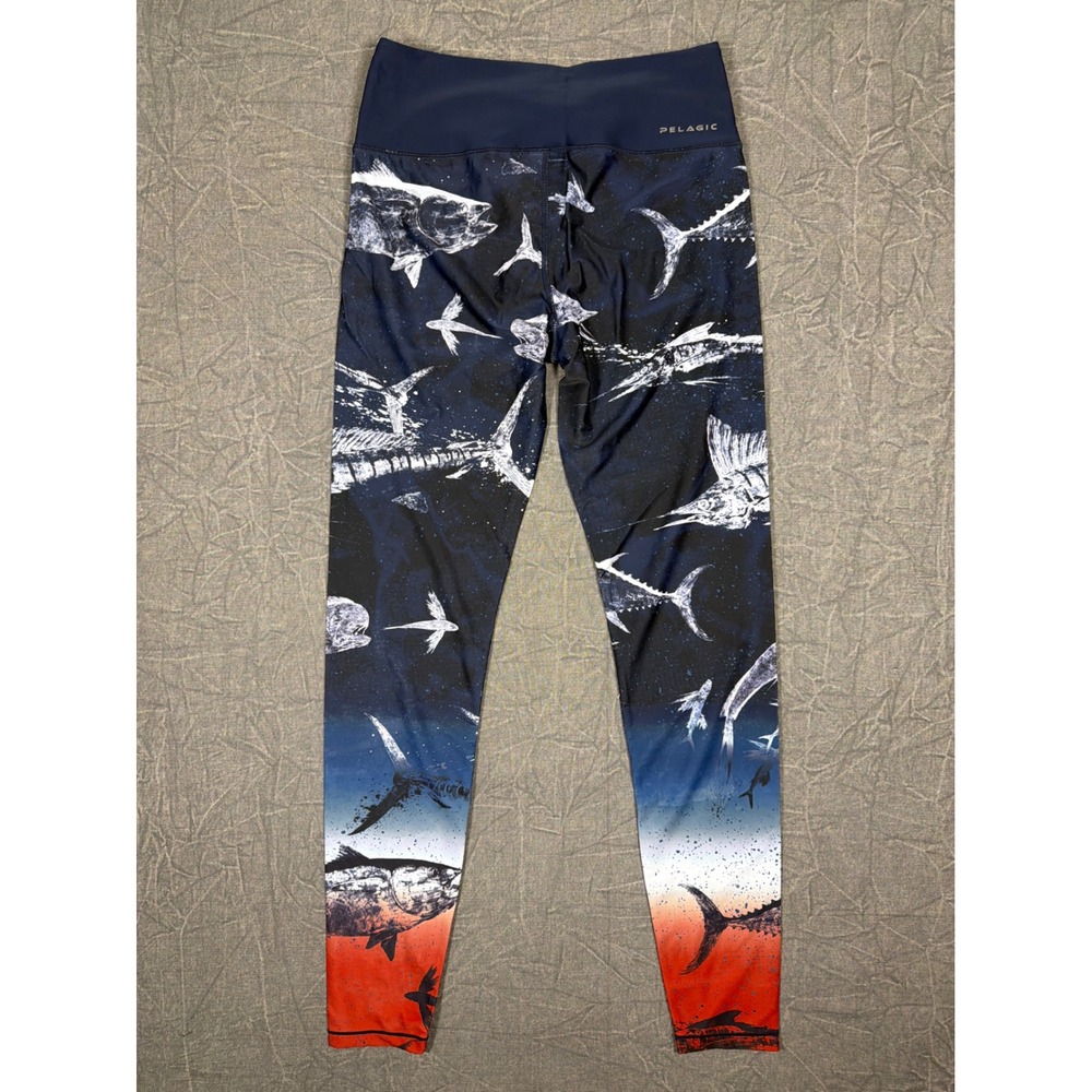 Pelagic Leggings Womens Small Maui Leggings Gyotaku Fade RWB Fish NEW - Picture 4 of 11